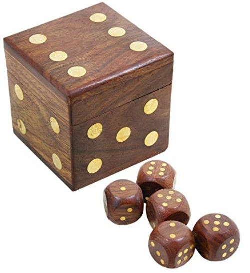 Wooden Ludo Dice with Box Set of 5 Dices Casino Ludo Snake Ladder Game