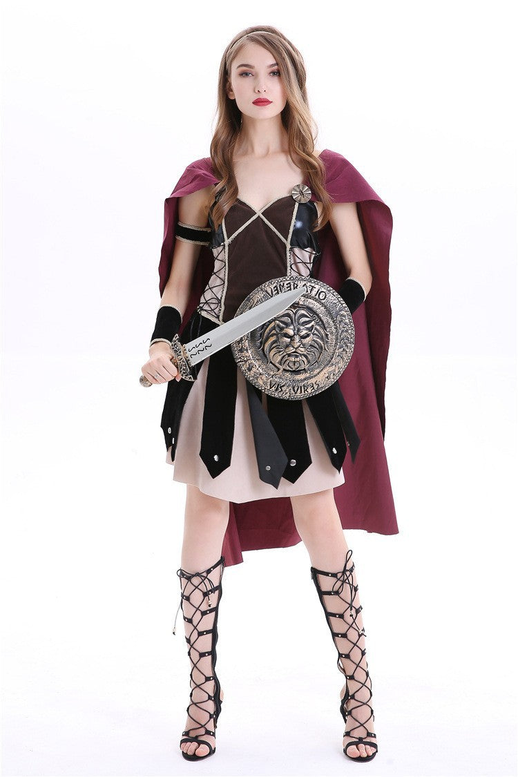 Halloween Roman Warrior Masquerade Parent-Child Costume Adult Male and Female Knight Soldier Costume COS Dress Up