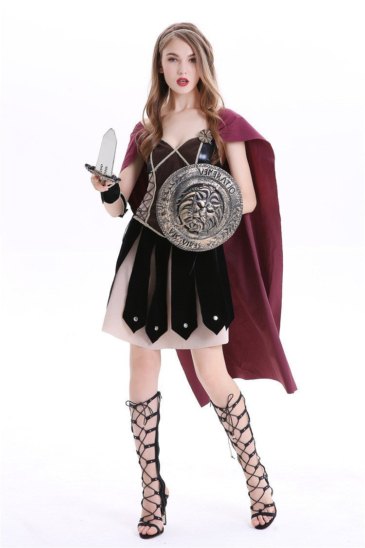 Halloween Roman Warrior Masquerade Parent-Child Costume Adult Male and Female Knight Soldier Costume COS Dress Up
