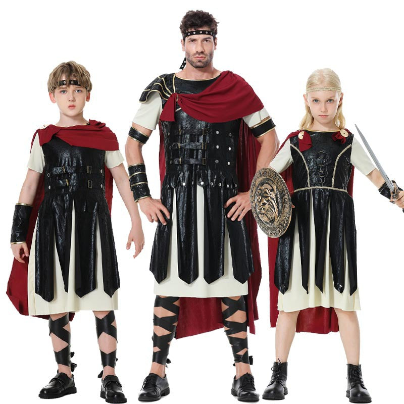 Halloween Roman Warrior Masquerade Parent-Child Costume Adult Male and Female Knight Soldier Costume COS Dress Up