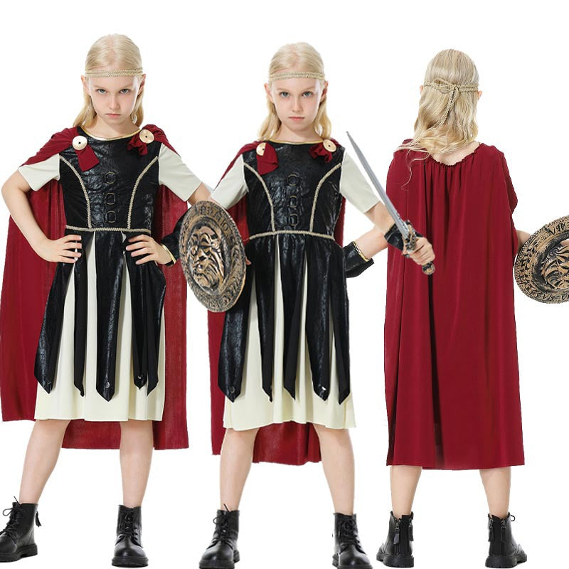 Halloween Roman Warrior Masquerade Parent-Child Costume Adult Male and Female Knight Soldier Costume COS Dress Up