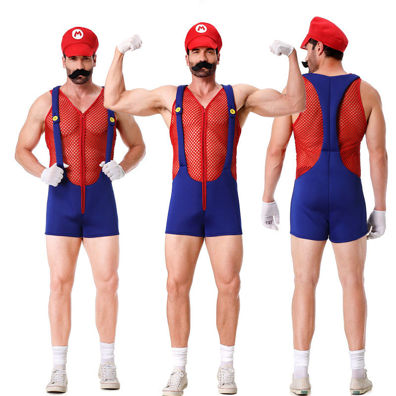 Halloween Adult Costumes European and American New Cosplay Mesh Jumpsuit European and American Men's Uniforms Performance Costumes