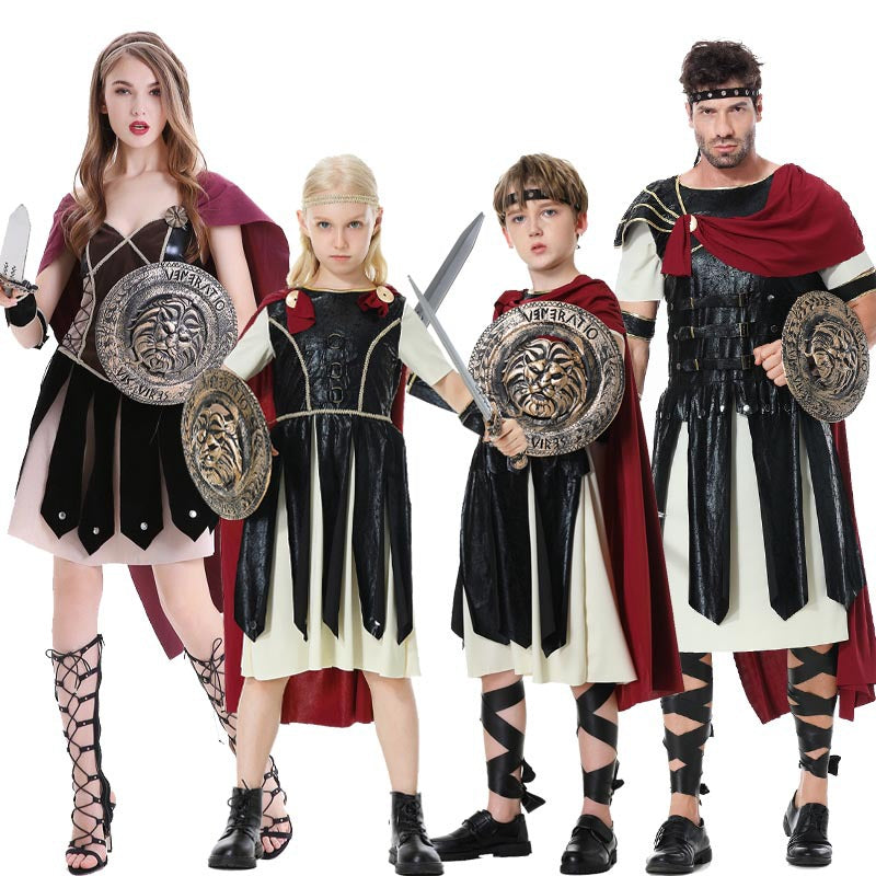 Halloween Roman Warrior Masquerade Parent-Child Costume Adult Male and Female Knight Soldier Costume COS Dress Up