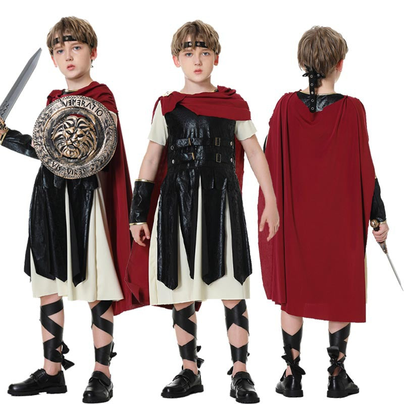 Halloween Roman Warrior Masquerade Parent-Child Costume Adult Male and Female Knight Soldier Costume COS Dress Up