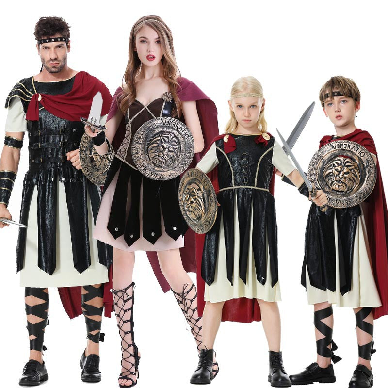 Halloween Roman Warrior Masquerade Parent-Child Costume Adult Male and Female Knight Soldier Costume COS Dress Up