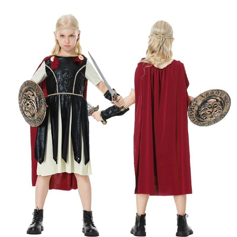 Halloween Roman Warrior Masquerade Parent-Child Costume Adult Male and Female Knight Soldier Costume COS Dress Up