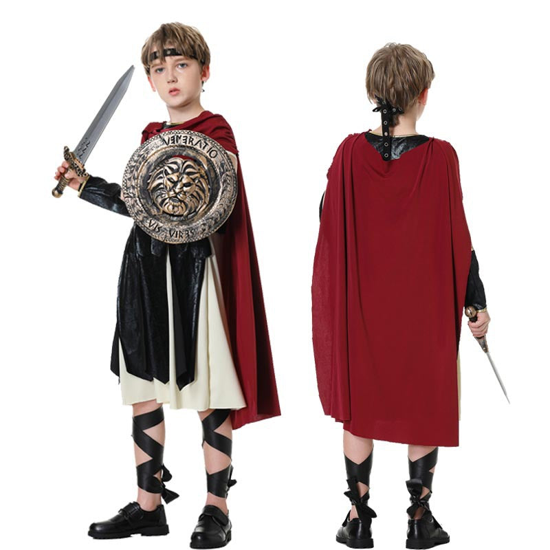 Halloween Roman Warrior Masquerade Parent-Child Costume Adult Male and Female Knight Soldier Costume COS Dress Up