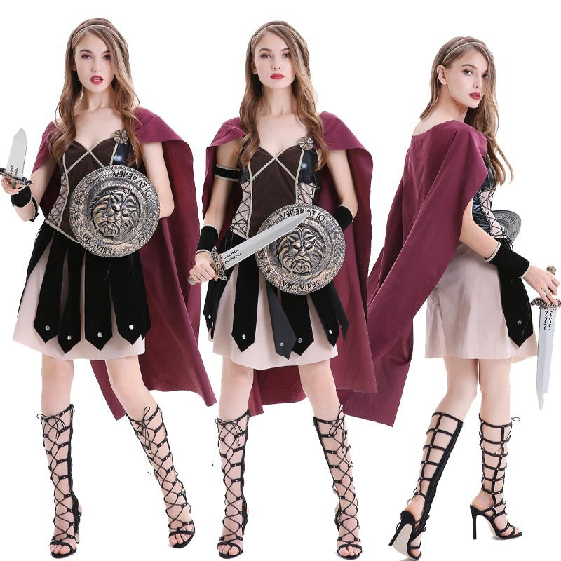 Halloween Roman Warrior Masquerade Parent-Child Costume Adult Male and Female Knight Soldier Costume COS Dress Up