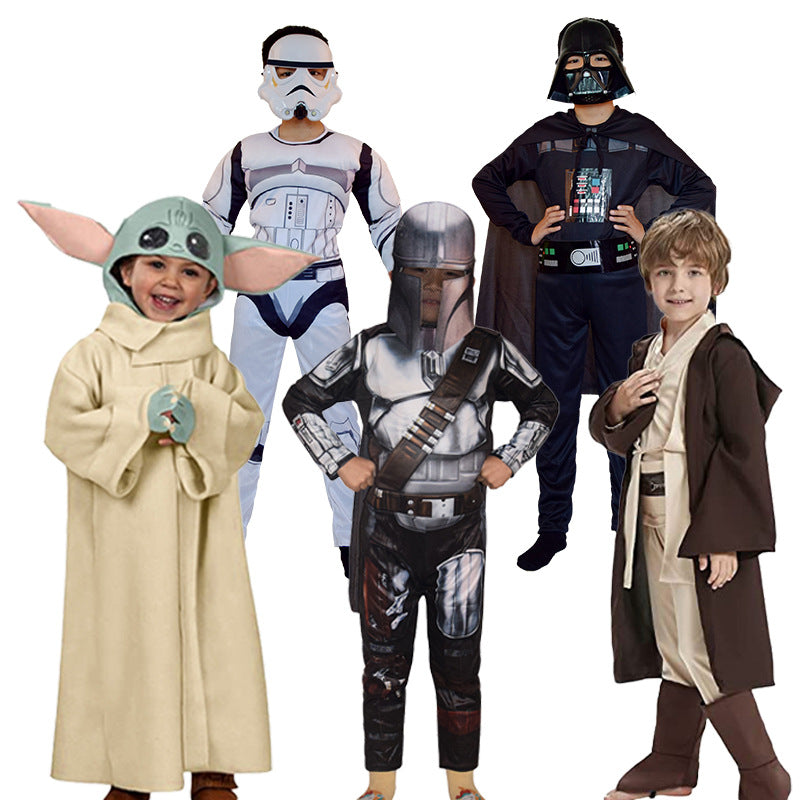Black Soldier White Soldier Star Wars Costume Halloween Jedi Knight Children's Cos Yoda Mandalorian Jumpsuit