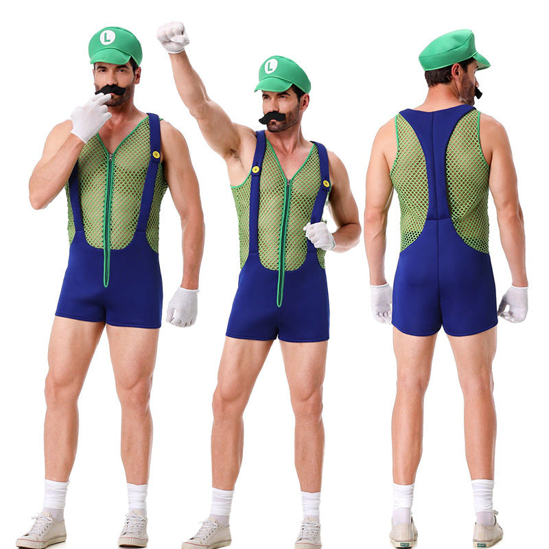 Halloween Adult Costumes European and American New Cosplay Mesh Jumpsuit European and American Men's Uniforms Performance Costumes