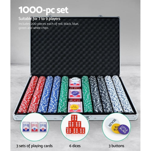 1000pcs Poker Chips Set Casino Texas Hold'em Gambling Party Game Dice
