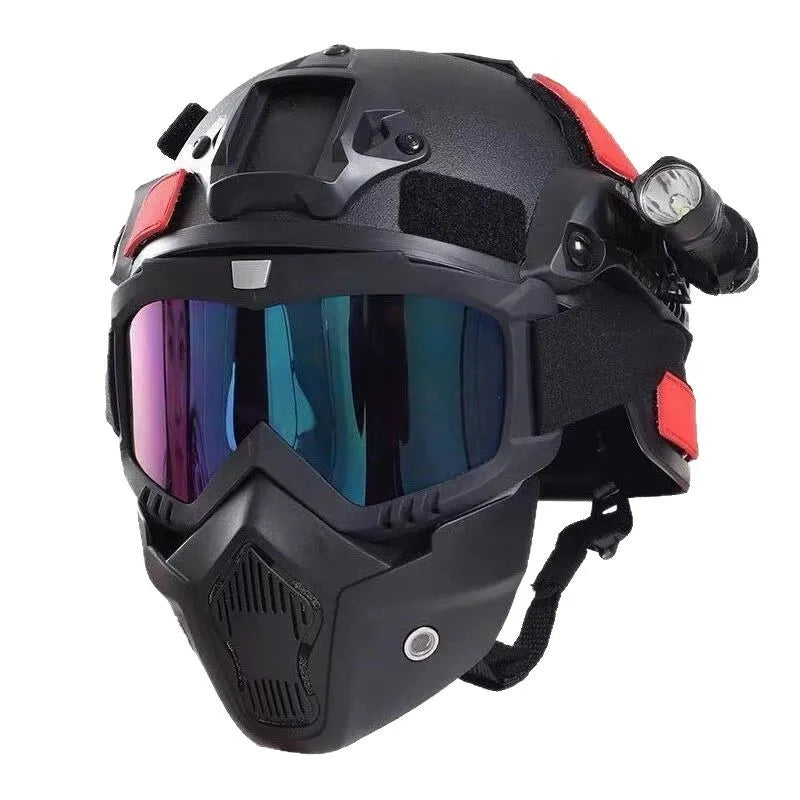 Set di caschi militari tattici: casco da combattimento integrale con maschera e occhiali, resistente per softair, allenamento e appassionati all'aperto