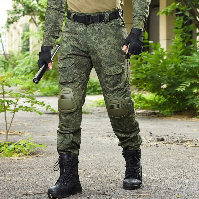 Pantaloni tattici Softair Pantaloni da allenamento mimetici Pantaloni da trekking resistenti all'usura Pantaloni da combattimento Paintball con ginocchiere Abiti da caccia