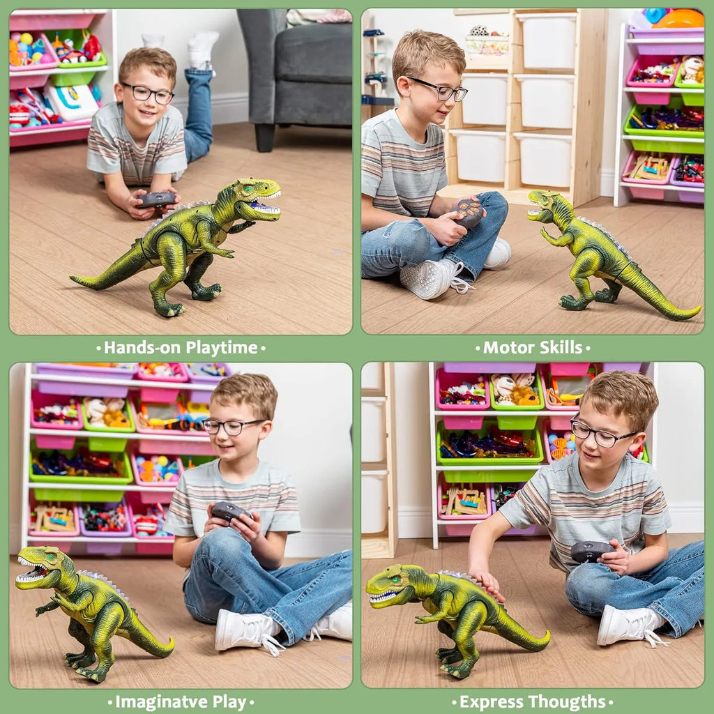 Giocattolo Dinosauro Robot con Luci e Suoni Realistici, Telecomandato per Camminare e Ballare, Giocattolo Elettronico per Bambini, Regalo di Compleanno