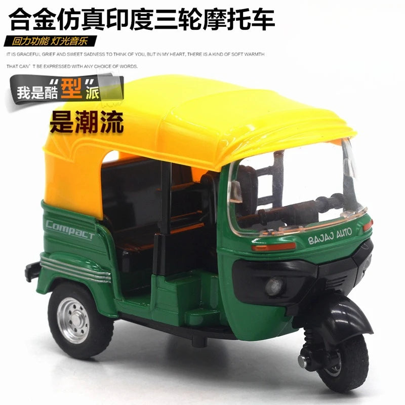 Triciclo giocattolo in lega 1:14; modello di auto realistico in lega per bambini; macchinina giocattolo a molla per bambini; piccolo ornamento