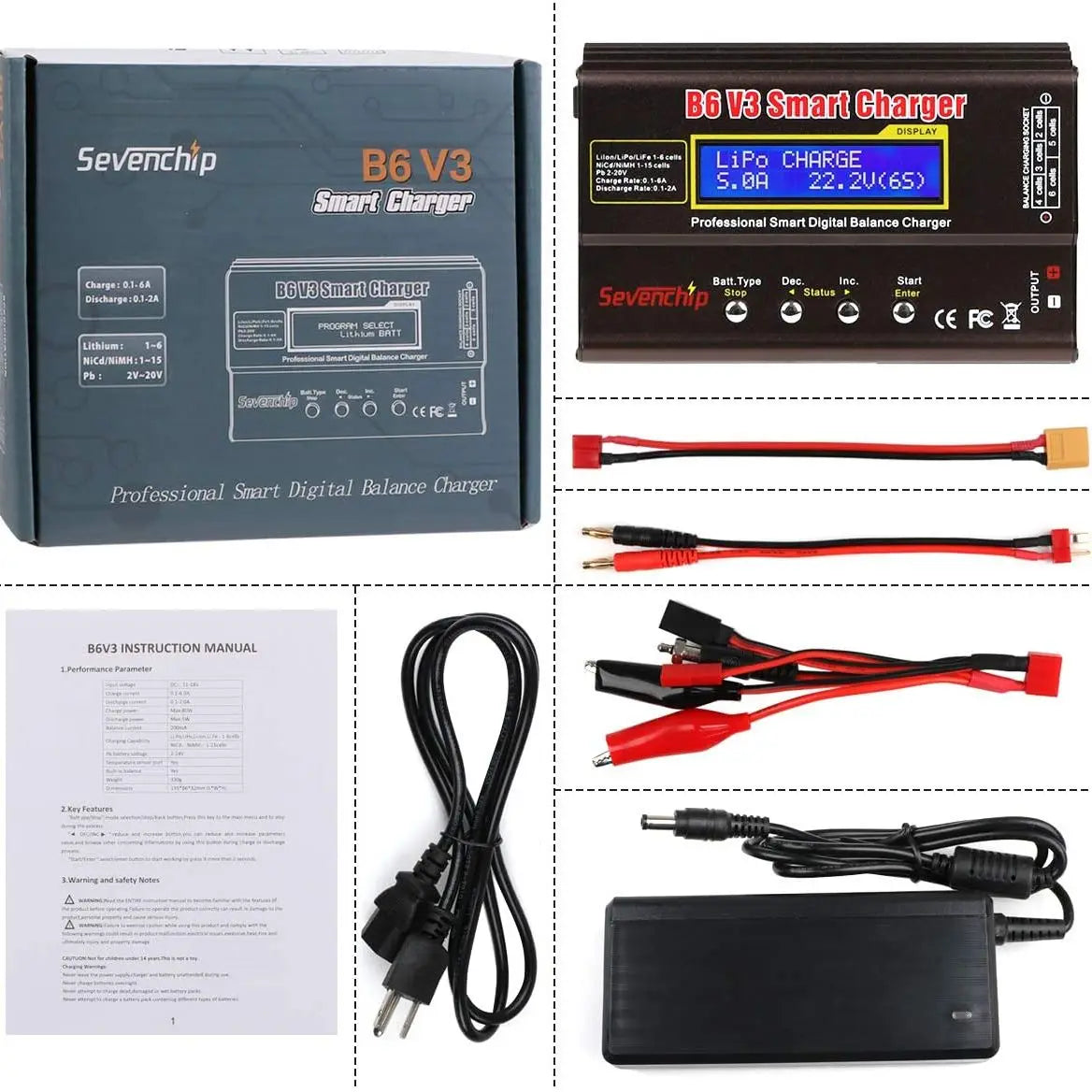 B6V3 B6 V3 80W 6A Caricabatteria LiPo Scaricatore digitale per batteria Li-ion Life NiCd NiMH LiHV PB + alimentatore regolabile