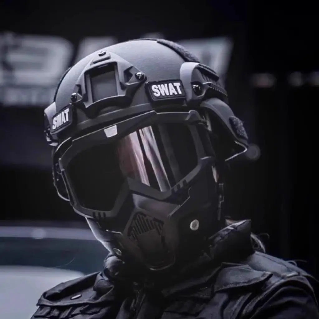 Set di caschi militari tattici: casco da combattimento integrale con maschera e occhiali, resistente per softair, allenamento e appassionati all'aperto