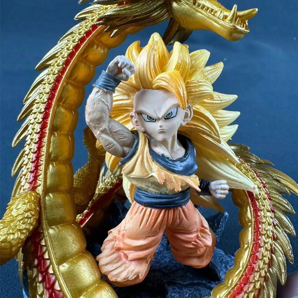 Q Version Dragon Ball Z Figure Ssj3 Goku Action Figures Dragon Fist Explosion 14CM PVC GK Statue Collectible Model Toys