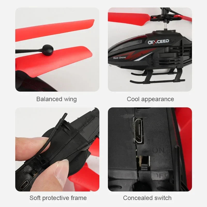 Giocattolo drone sospeso a doppia modalità con elicottero a induzione per aerei telecomandati resistenti agli urti con illuminazione