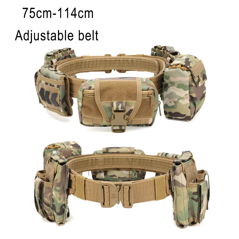 Marsupio tattico 6 in 1 Cintura di scarico tattica con tasche Portafoglio per attrezzatura da caccia Zaino tattico esterno impermeabile