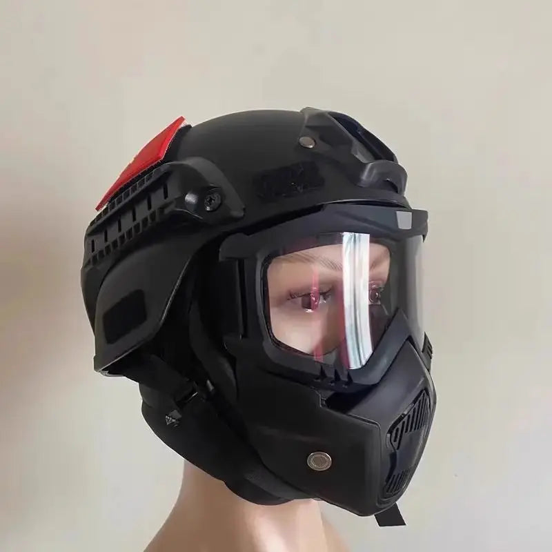 Set di caschi militari tattici: casco da combattimento integrale con maschera e occhiali, resistente per softair, allenamento e appassionati all'aperto