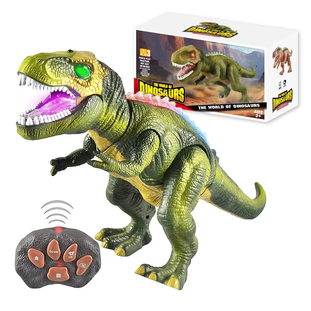 Giocattolo Dinosauro Robot con Luci e Suoni Realistici, Telecomandato per Camminare e Ballare, Giocattolo Elettronico per Bambini, Regalo di Compleanno