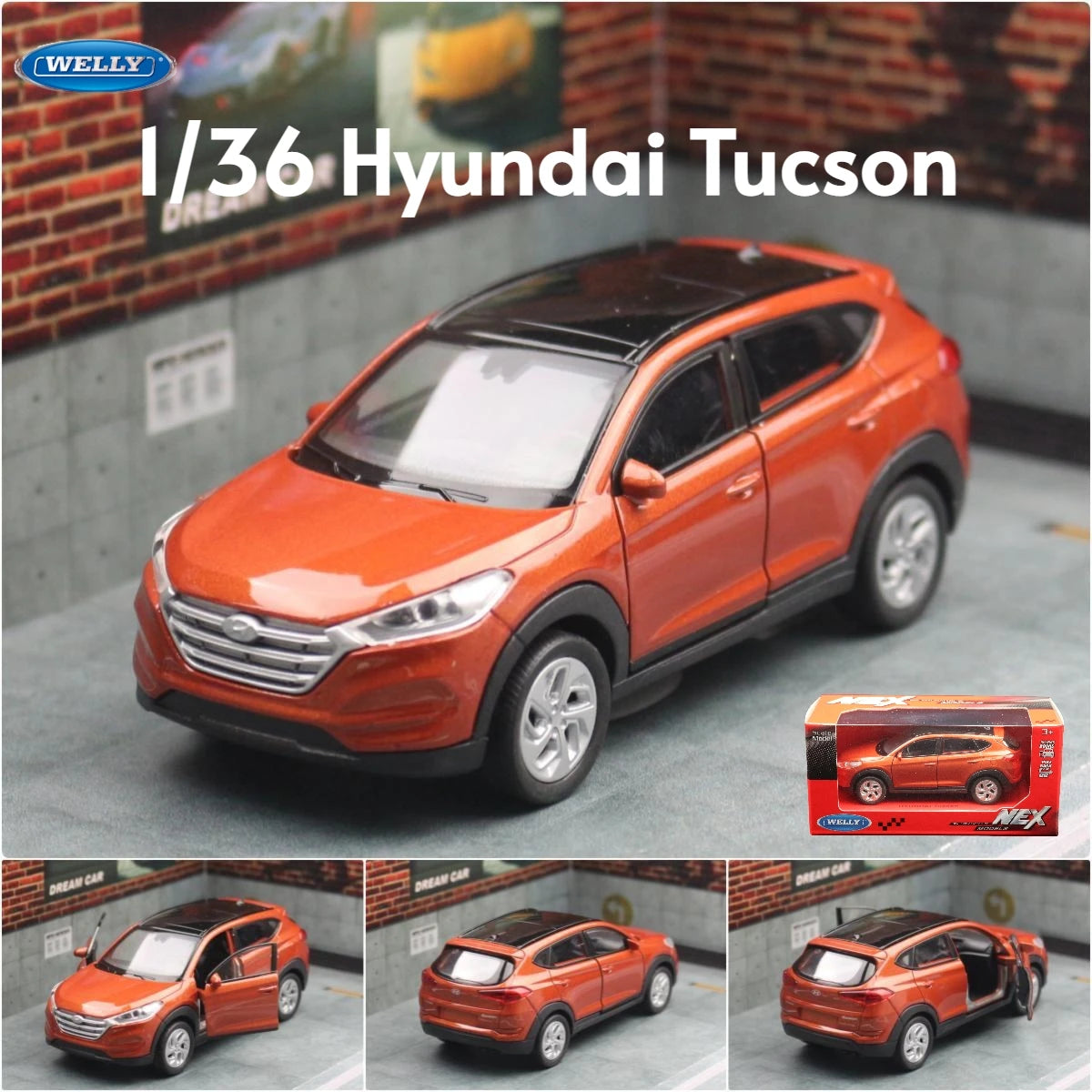 1/36 Hyundai Tucson SUV giocattolo modello di auto Welly pressofuso in lega veicolo in miniatura tirare indietro collezione regalo per bambini ragazzi capretto