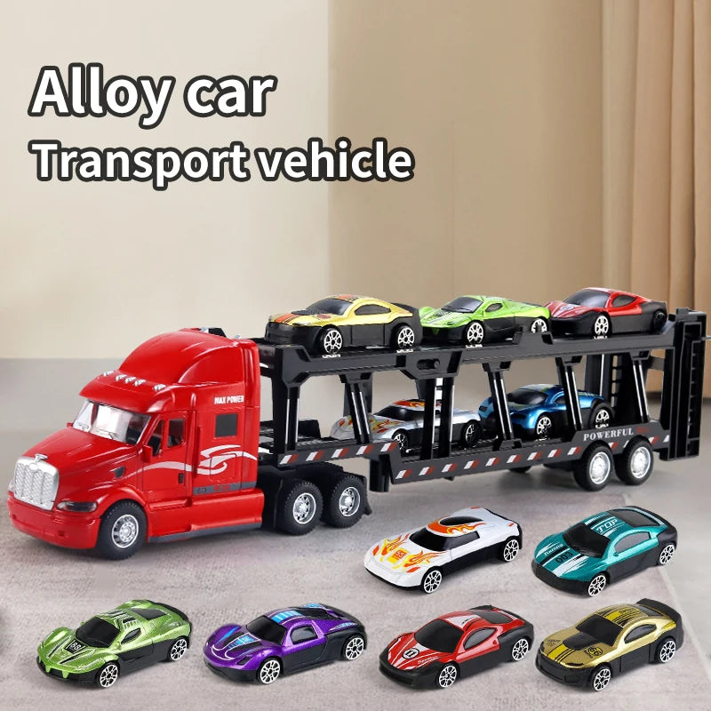 Auto giocattolo in lega, camion di grandi dimensioni, scatole di imballaggio, veicoli per il trasporto su camion, set di modellini per ragazzi, giocattoli con testa di camion in lega