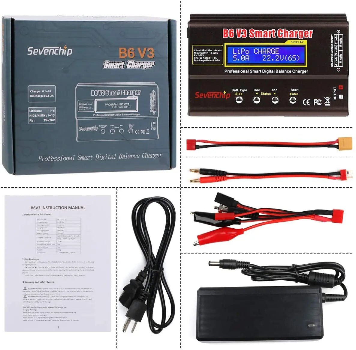 B6V3 B6 V3 80W 6A Caricabatteria LiPo Scaricatore digitale per batteria Li-ion Life NiCd NiMH LiHV PB + alimentatore regolabile
