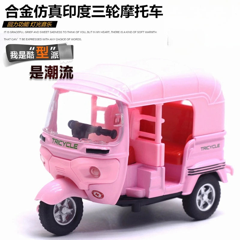 Triciclo giocattolo in lega 1:14; modello di auto realistico in lega per bambini; macchinina giocattolo a molla per bambini; piccolo ornamento