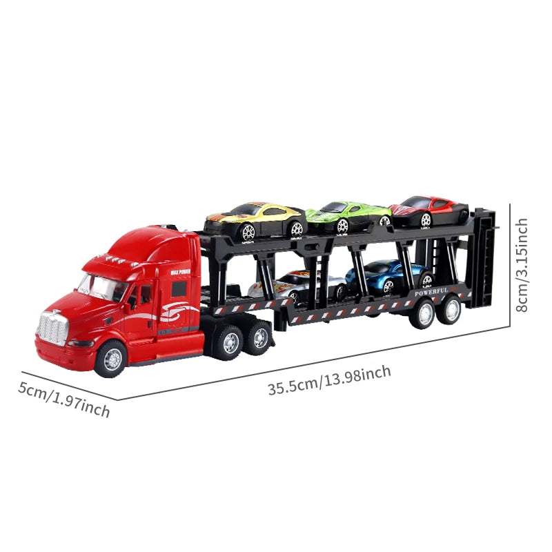Auto giocattolo in lega, camion di grandi dimensioni, scatole di imballaggio, veicoli per il trasporto su camion, set di modellini per ragazzi, giocattoli con testa di camion in lega