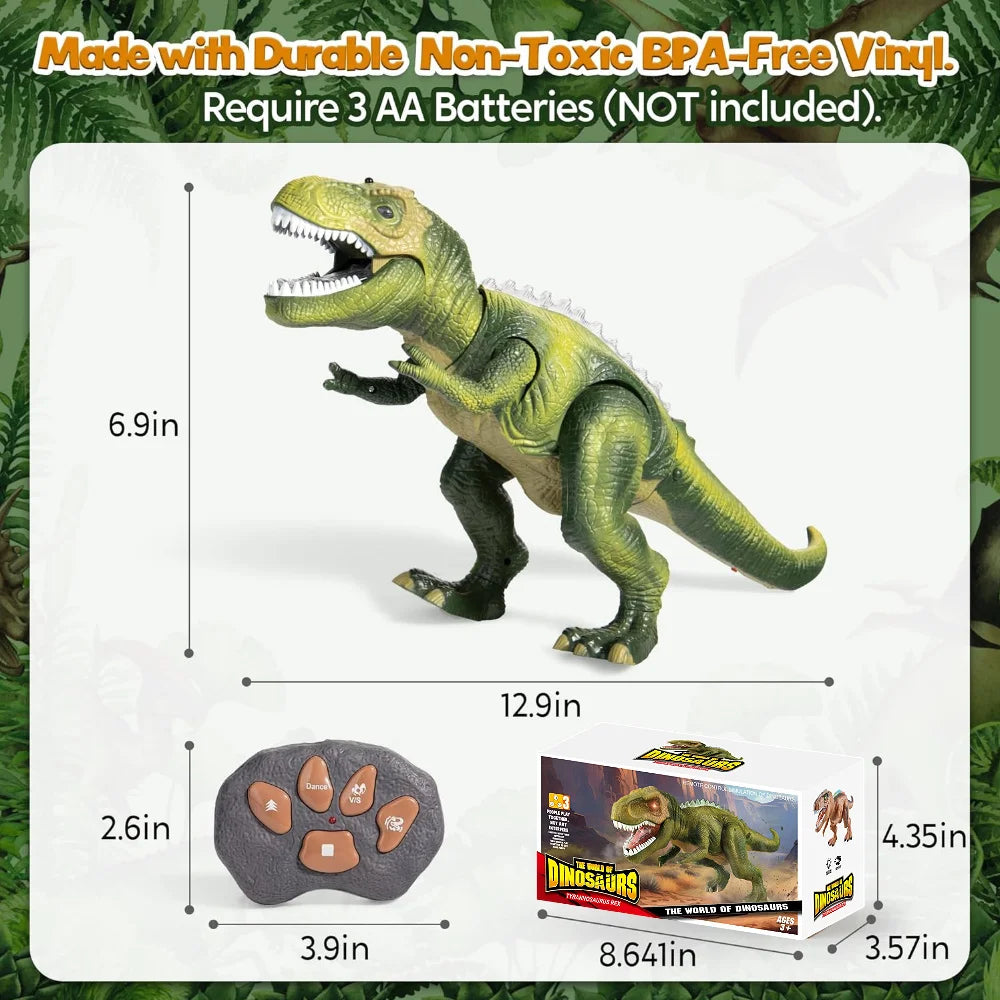 Giocattolo Dinosauro Robot con Luci e Suoni Realistici, Telecomandato per Camminare e Ballare, Giocattolo Elettronico per Bambini, Regalo di Compleanno