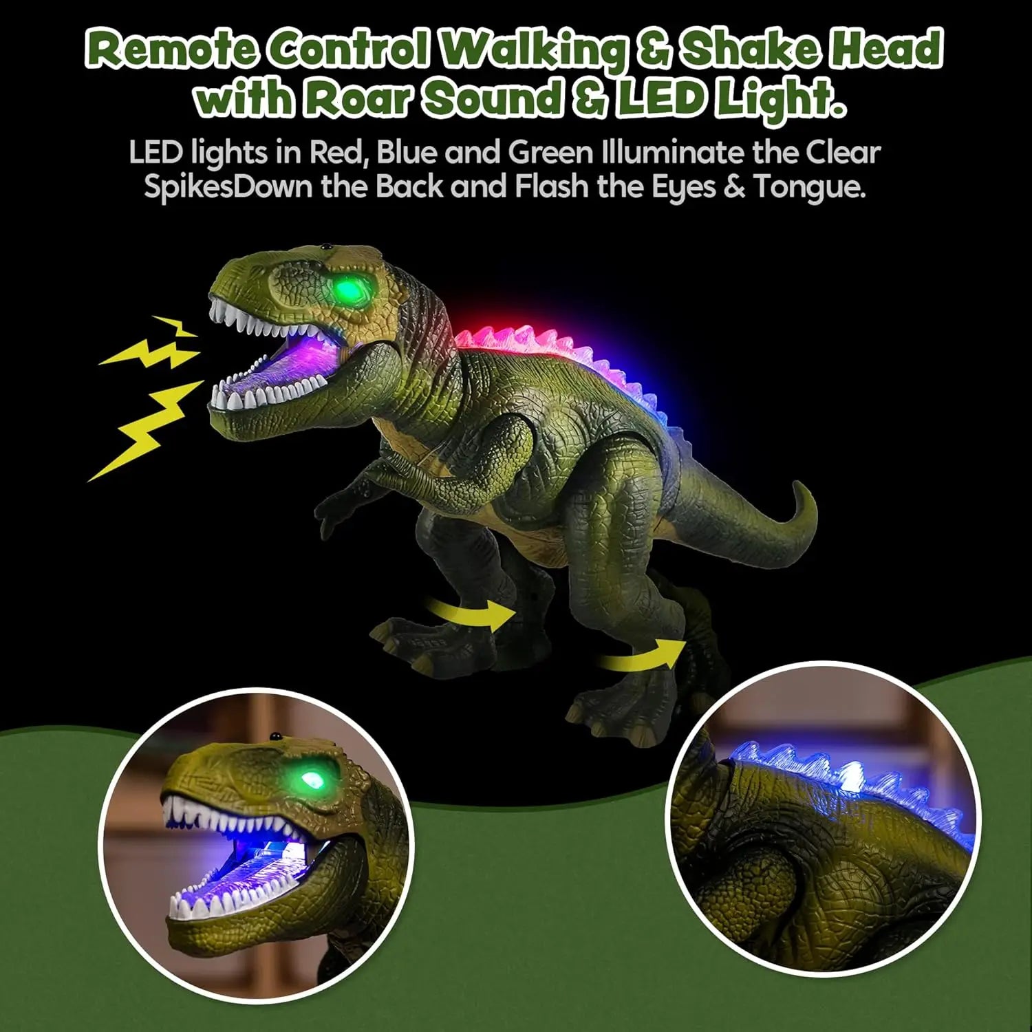 Giocattolo Dinosauro Robot con Luci e Suoni Realistici, Telecomandato per Camminare e Ballare, Giocattolo Elettronico per Bambini, Regalo di Compleanno