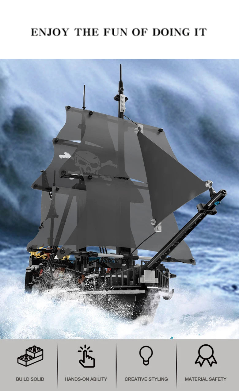 Black Pirate Ship Building Blocks Skeleton Ghost Boat Model Assembly Bricks Toys Desktop Decoration Kid Birthday Boy Adult Gifts