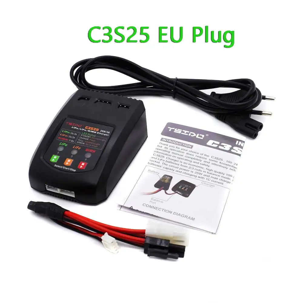 C3S25 25W/3A Mini caricatore dell'equilibrio di ricarica spina ue/usa per RC 7.4V-11.1V 2-3s Lipo NiMh caricabatteria da auto giocattolo con telecomando a batteria